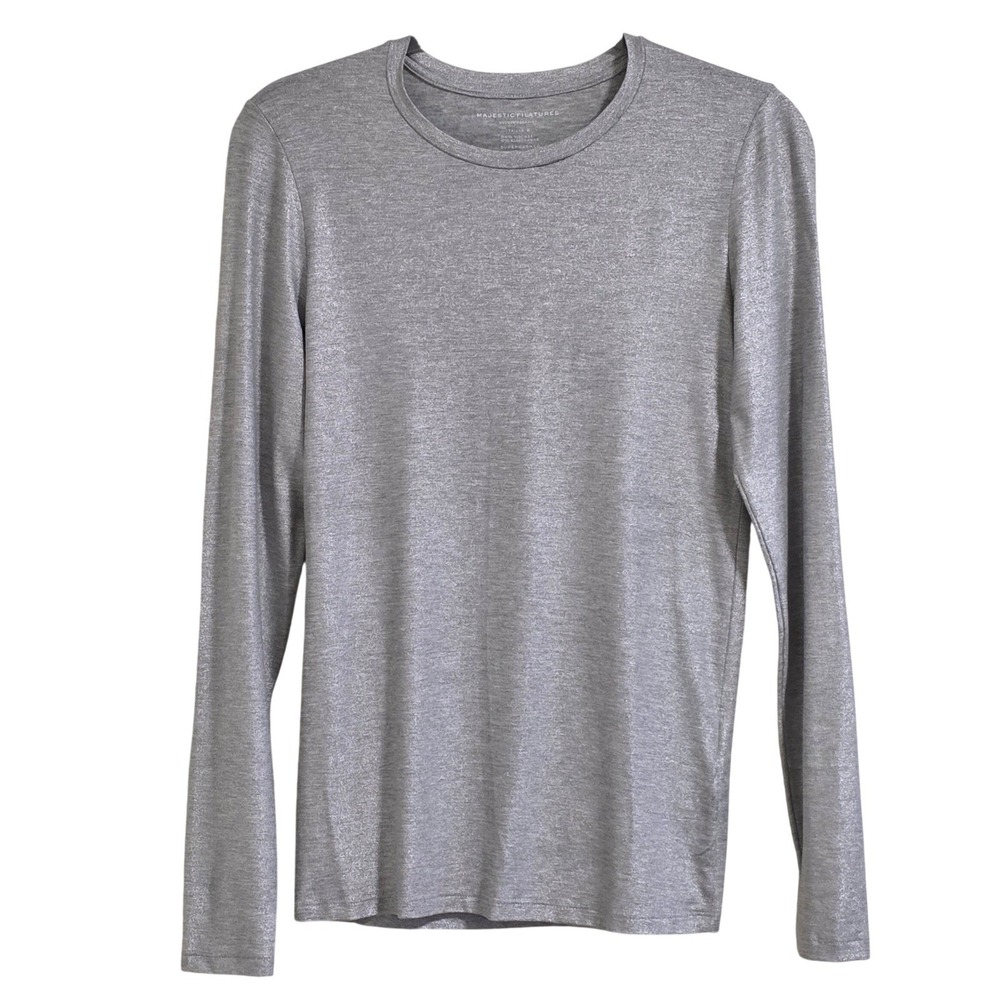 MAJESTIC FILATURES Women Soft Touch Metallic Long Sleeve Crewneck Top Sz 2 Small